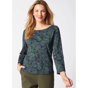 Habitat Cozy Rib Mulberry Floral Paisley Cotton Long Sleeve Top Womens XL NWT